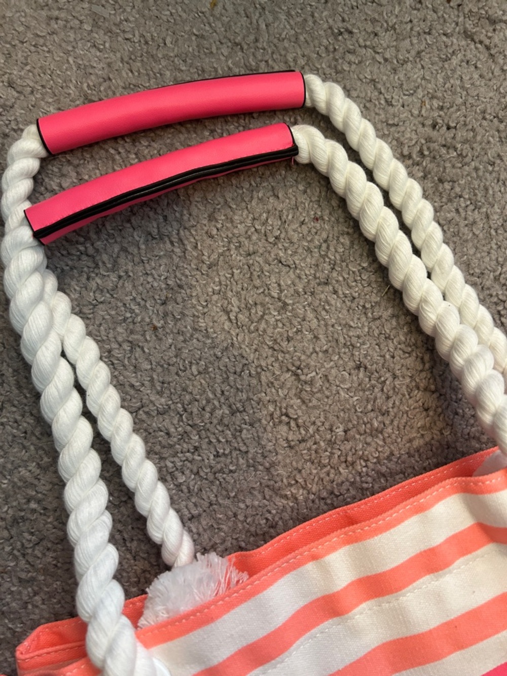NWT $78 Victoria's Secret Pink and White Striped Canvas Tote - Picture 5 of 10